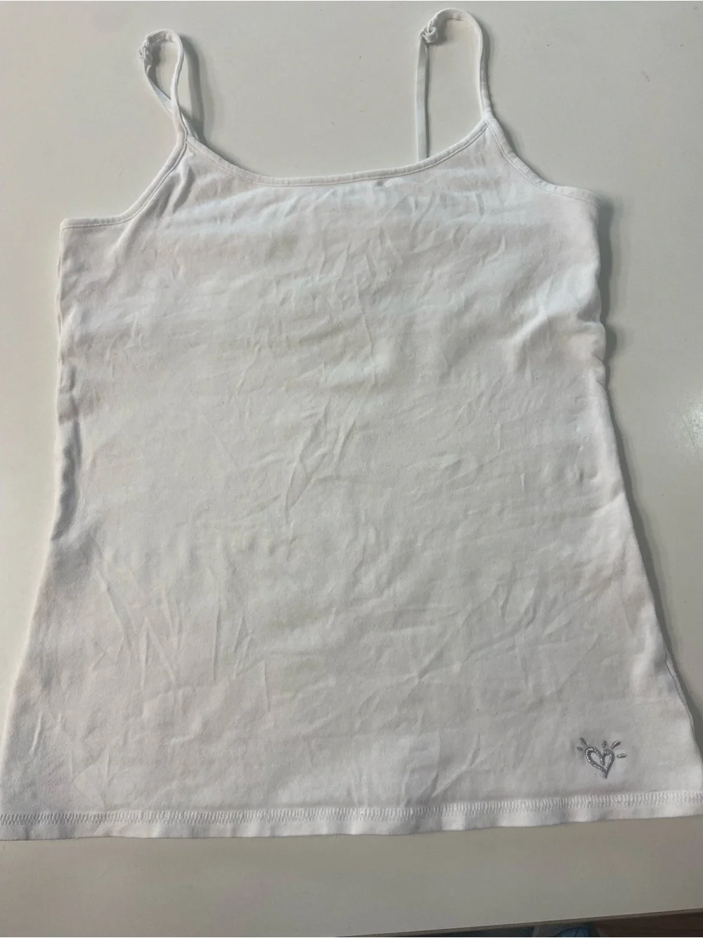 Justice White Sparkly Cami Top Built-in Shelf Bra Adjustable Straps girls size 8